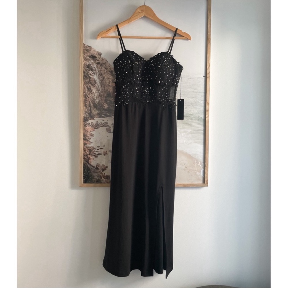 Elegant Black Dress with Embellished Bodice
